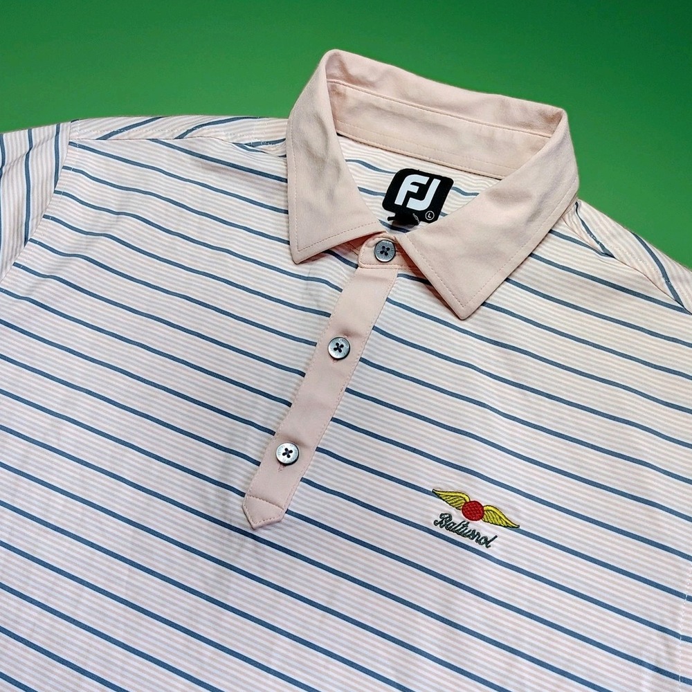 FootJoy Mens Golf Lisle Polo Shirt Baltusrol Club Stripe Pink Blue Striped Large